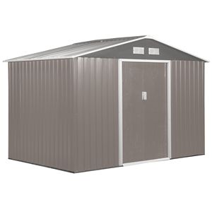 Capanno di stoccaggio in metallo grigio 9x6 con fondazione 2 porte scorrevoli e 4 prese d'aria Kit di attrezzi casa per giardino e giardino all'aperto - Product Image 1
