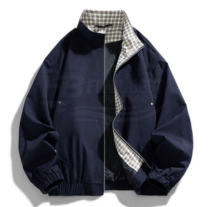 <b>Men's</b> Slim Plaid <b>Jacket</b> Winter Stand Collar Zipper Button Front Windproof Polyester Fiber Casual Fashion Outerwear - Product Image 3