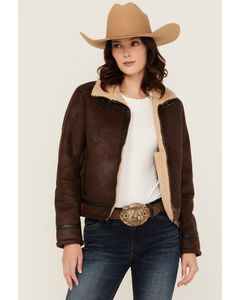 Womens Genuine Sheep <b>Leather</b> Aviator <b>Jacket</b> Brown Faux Fur Lined Real <b>Leather</b> Shearling B3 Bomber <b>Winter</b> Coat Wholesale OEM USA - Product Image 3
