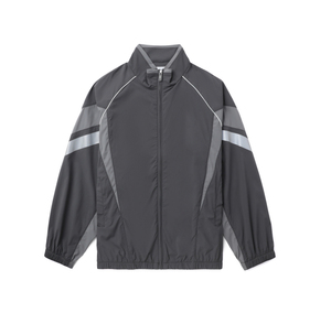 Custom Logo <b>Reflective</b> Piping Tracksuit Set <b>Mens</b> Charcoal Grey Colorblock Windbreaker <b>Jacket</b> and Pants - Product Image 1