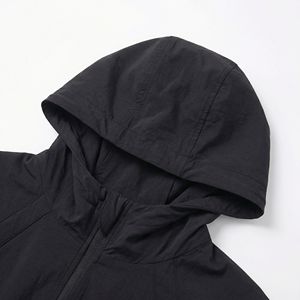 Black Hooded Crop Windbreaker — Lightweight <b>Packable</b> <b>Jacket</b> with Drawcord Hem & Subtle Logo | OEM/ODM Private Label - Product Image 5