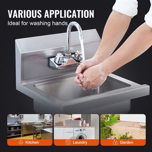 Rubinetto Commerciale a Parete in Acciaio Inossidabile per Lavabo, Piccolo Lavello da Appoggio per Lavaggio Mani, Lavabo Utilitario - Product Image 2