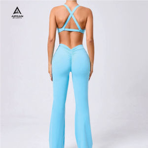 AIFRAN SPORTS Mono de yoga y gimnasio para mujer, verde, sin costuras, de cintura alta, elástico, con espalda cruzada y fruncido en los glúteos, de longitud completa - Product Image 3