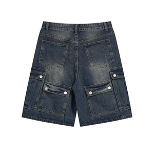 Shorts en jean décontractés pour hommes, coupe droite ample, style streetwear, délavés, respirants, avec fermetures éclair – Vente en gros - Product Image 5