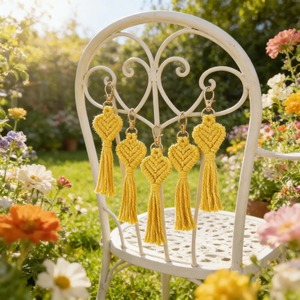 Premium Heart Macrame Keychain Handmade Artistic Rope Keyring Bag Charm For Stylish Everyday Use <b>Accessory</b> From India - Product Image 1