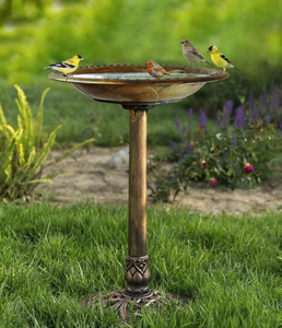 Bassin à oiseaux en résine polyrésine finition or antique vintage, décoration de jardin extérieur, mangeoire à oiseaux - Product Image 6
