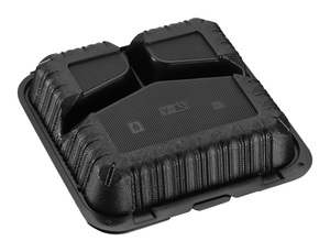 Contenants alimentaires jetables Tiya, compatibles micro-ondes, 9 pouces, 3 compartiments, noirs, avec couvercle à charnière en MFPP - Product Image 4