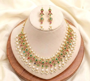 Gold Plated <b>Ruby</b> Bridal Wedding <b>Necklace</b> Set South Indian Traditional Vintage Ethnic Statement IGI Certified Jewelry - Product Image 1
