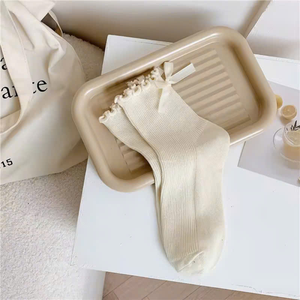 Chaussettes courtes blanches pour femmes JZVINA avec nœud décoratif, antidérapantes, respirantes, en coton, pour un usage quotidien, style élégant - Product Image 5