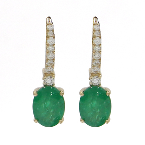 14KY <b>Emerald</b> (Oval) 1.95 CT, White Diamond (Round) 0.28 CT Earrings - Product Image 1
