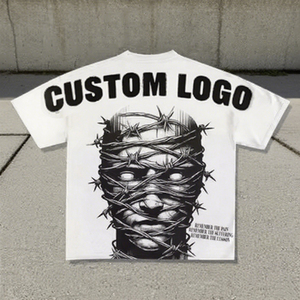 Camiseta Blanca de Manga Corta con Cuello Redondo para Hombre, con Estampado Gráfico de Alambre de Púas en la Espalda, Estilo Urbano - Product Image 1