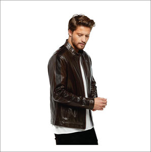 High Quality <b>Men's</b> Sheep Skin Leather <b>Jacket</b> for Winter Custom Logo Printing on Front <b>Thin</b> Stand <b>Man</b> <b>Jacket</b> - Product Image 3