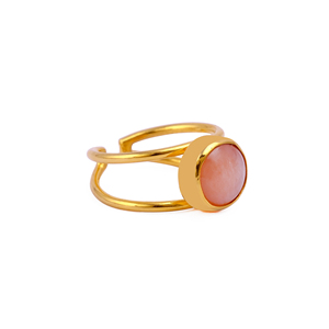 Natural Peach Moonstone <b>Adjustable</b> <b>Ring</b> Gold Plated Handmade Double Band Gemstone Statement <b>Ring</b> for Women Wholesale Jewelry - Product Image 2