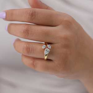 Nature Inspired 1.02CT Pear Cut Diamond Three Stone <b>Ring</b> Lab Grown 18K Solid Gold Wedding <b>Proposal</b> Gift For Girlfriends - Product Image 4