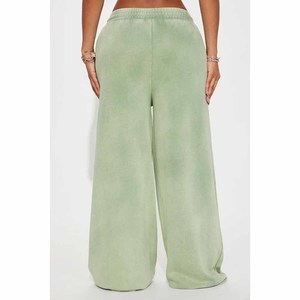 Pantalones de chándal de punto elásticos de cintura alta para mujer, color verde liso, casuales, largos, ajustados, con cordón y cintura elástica, para invierno - Product Image 2