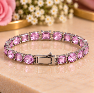 Rosa Kunzit-Armband, 925 Silber-Armband, Eleganter Edelstein-Schmuck Geschenk für Frauen - Product Image 4