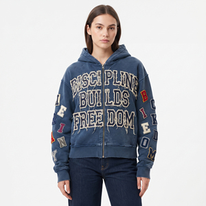 Sudadera con capucha extragrande con cremallera para mujer, estilo americano, holgada, con bordado desgastado y hombros caídos, para invierno - Product Image 6