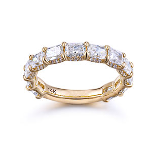 AMBER JEWELS Anillo de eternidad unisex de plata 925 chapado en oro rosa con moissanita de corte marquesa y engaste pavé, clásico para compromiso - Product Image 2