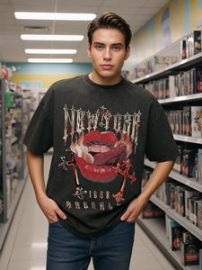 เสื้อยืดโอเวอร์ไซส์ผู้ชายแบบขายส่ง ผ้าคอตตอนหนานุ่มคุณภาพสูง คอทรงกลม แขนสั้น ล้างสีแบบ Stone Washed สไตล์สตรีทแวร์ - Product Image 3