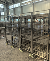 Industriële zware roestvrijstalen multi-laagse mobiele dienbladwagen voor voedselverwerkingsbedrijven slachthuizen