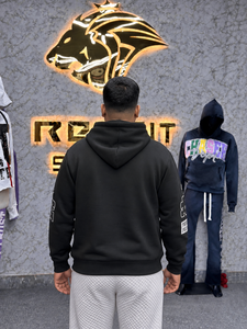 Men's <b>Black</b> Zip-Up Hoodie Regular Fit Cotton French Terry Casual Streetwear Hooded <b>Sweatshirt</b> with Front Pocket and Letter Print - Product Image 2