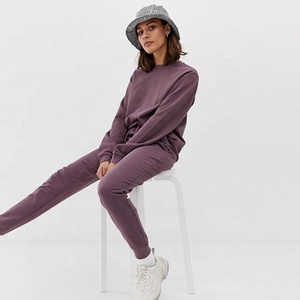 Custom Logo Women's Plain Sweat Shirt With <b>Matching</b> <b>Joggers</b> Pants Sweat Suits <b>Set</b> - Product Image 1