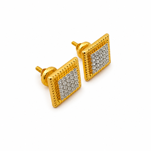 18Kt Yellow Gold Brilliant Cut Diamond <b>Stud</b> Earrings for Women Lightweight High Polish Geometric Daily Wear Party Wedding Gift - Product Image 3