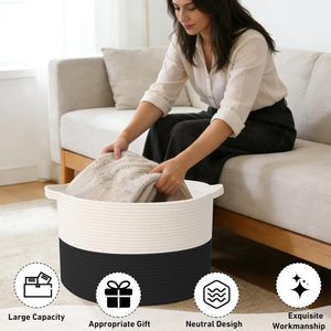 65L Large Woven Cotton Rope Nursery Basket, Laundry Basket Laundry Hamper with Handles,Blanket Basket <b>Storage</b> Bin - Product Image 2