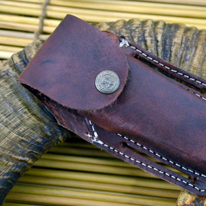 Couteau de chasse impérial en acier Damas, lame à pointe tombante, manche en bois avec étui en cuir, OEM disponible - Product Image 6