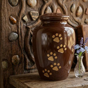 Brown Aluminium <b>Pet</b> <b>Urn</b> With Paw Print Design Brown Glossy Finish Lidded Jar For <b>Pet</b> Ashes - Product Image 4
