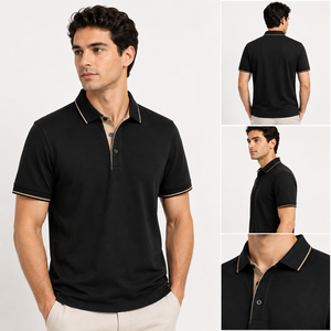 Polo ajusté en coton mercerisé avec étiquette tissée personnalisée et col côtelé – Vente en gros pour uniformes - Product Image 4