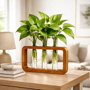 Juego de Jarrones de Bambú, Modernos, con Marco de Madera, para Flores, Terrarios de Agua, Decoración de Mesa, Aniversario, Sala de Estar, Hogar, 8"-12" de Diámetro - Product Image 1