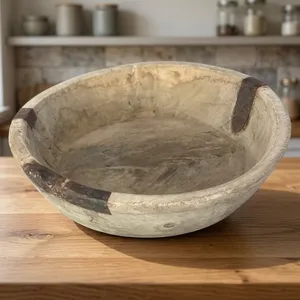 Plateau de service vintage indien en bois pour pétrir la pâte, avec support métallique, style rustique, pour bougies, serviettes, console ou table basse - Product Image 4