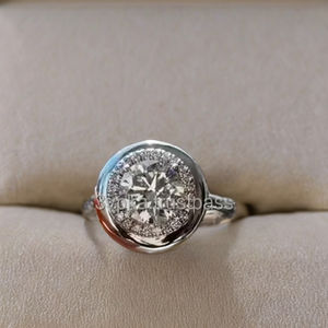 Precioso anillo de bodas de compromiso de Plata de Ley 925, corte de botón de caramelo, diamante simulado, diseño de Halo de moissanita, regalo chapado en oro - Product Image 1