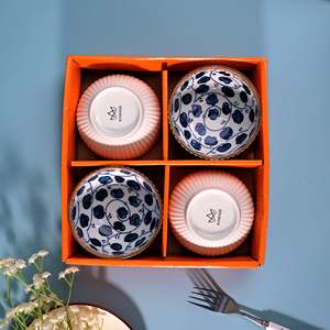 Modern Design Handpainted Ribbed Porcelain Soup Bowls Eco-Friendly <b>Microwave</b> Oven Safe <b>Set</b> of 4 - Product Image 5