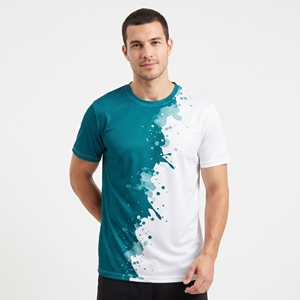 T-shirt de sport personnalisé pour homme, imprimé par sublimation bicolore, coton et polyester, couleur unie, pour la gym, le fitness et les activités sportives - Product Image 1
