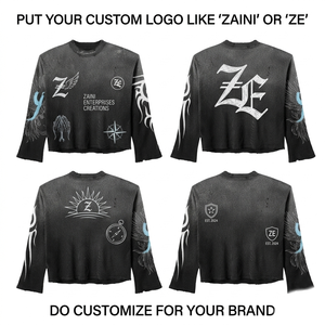 Premium Rib Knit <b>Long</b> Sleeve <b>Shirt</b> 240 GSM <b>Black</b> Custom Screen Print Logo Streetwear Fashion Top - Product Image 1