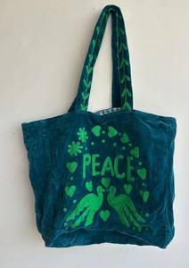 Wholesale Custom Handmade Red Velvet Tote Bag Featuring <b>Pink</b> PEACE Lettering Doves <b>Hearts</b> and Floral Applique Embroidery Chic - Product Image 3