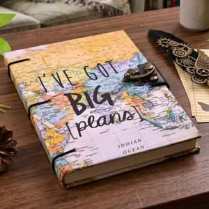 <b>A5</b> Vintage World Map Handmade Lock Diary | Eco Friendly Hardcover Travel Journal Planner with Compass Design Artistic Gift Set - Product Image 5