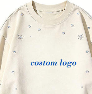 T-shirt surdimensionné personnalisé pour femme avec strass, manches courtes en coton, manches cloutées, style streetwear, fabricant OEM en gros - Product Image 4