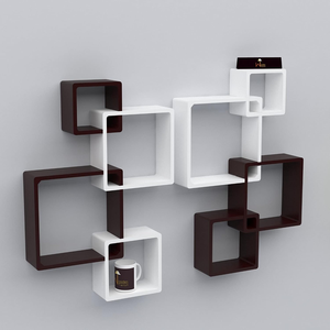 Modern Geometric <b>Wall</b> Mounted Display <b>Shelves</b>, <b>Black</b> and White Interlocking Cube Floating <b>Shelves</b> for Living Room Home Decor - Product Image 6