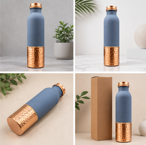 Botella de Agua de Cobre con Acabado Azul Mate, Base Martillada, Diseño Minimalista Portátil para Viajes - Product Image 6