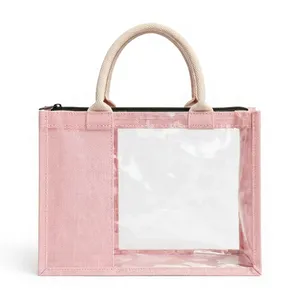 Bolsa de Yute Blanca con Cierre de Cremallera, Ventana Transparente, Reutilizable, Ecológica, para Regalos, con Logotipo Personalizado Impreso - Product Image 3