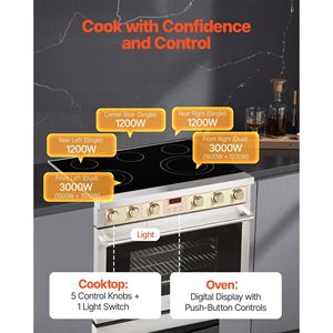 Compact 36\" Freestanding Electric <b>Range</b> Oven 6.0 Cu. Ft. Capacity Stainless Steel Kitchen Stove Featuring 5 Burners Digital - Product Image 3
