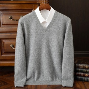 Pull en cachemire pour homme, col en V, manches longues, multicolores, automne-hiver, style business, décontracté chic, doux et confortable, tricoté - Product Image 2