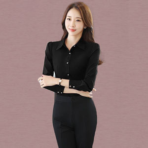 เสื้อเชิ้ตผู้หญิงแขนยาวสำหรับฤดูใบไม้ร่วง สีพื้น เสื้อทำงานสไตล์เกาหลี แฟชั่นทรงเข้ารูป เสื้อเชิ้ตเดรสทำงาน - Product Image 4