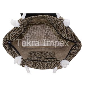 Bolso de Playa de Yute Laminado PP con Asa de Cuerda Trenzada y Estampado Circular Completo de Diseño para Niñas y Mujeres - Product Image 5