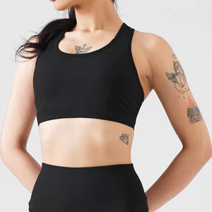 Soutien-gorge de sport noir pour femme, col montant, maintien optimal, haut de fitness, couleur unie, style sportif - Product Image 5