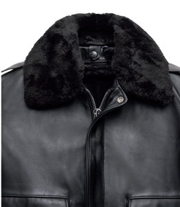 Chaqueta de Aviador Personalizada OEM para Hombre, de Cuero Genuino, con Forro de Piel de Oveja, Transpirable, Resistente al Viento, Estilo Bomber - Product Image 4