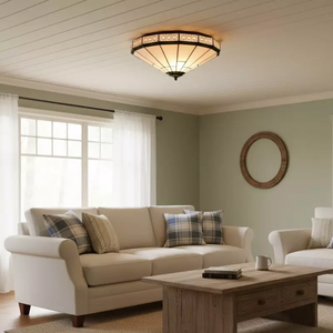 Plafonnier en verre teinté SIMIG, style Tiffany, large, couleur crème, semi-encastré, <span class=keywords><strong>pour</strong></span> salle à manger, véranda, couloir, cuisine - Product Image 5